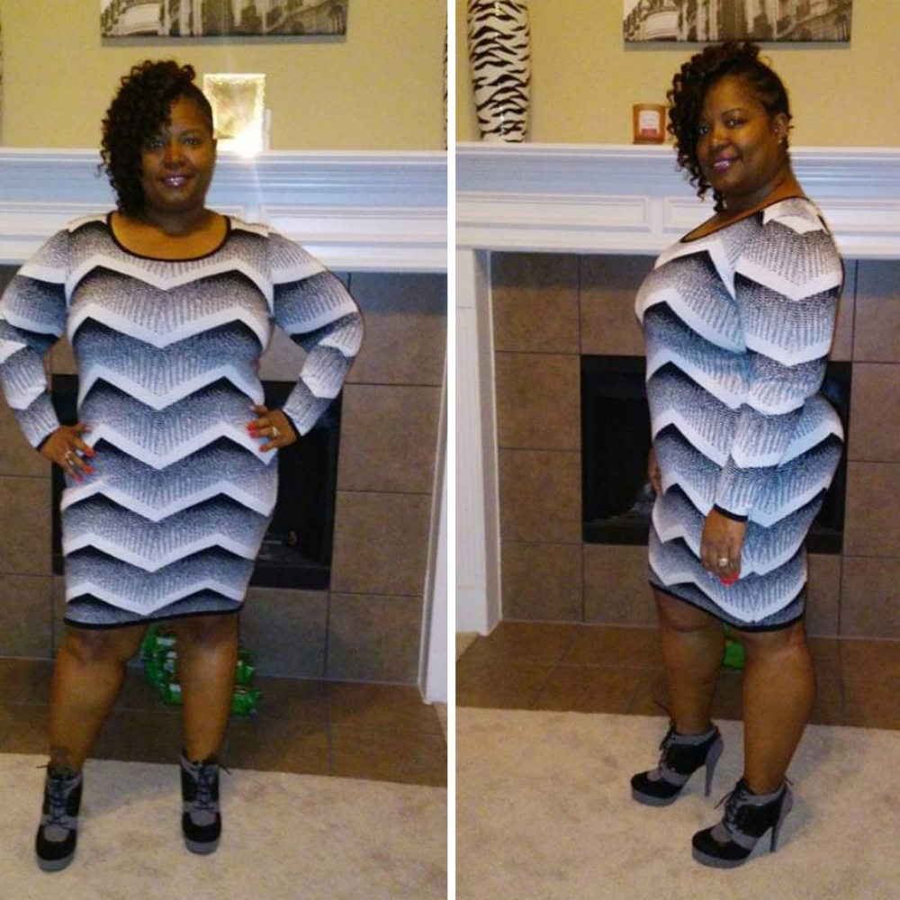 Gray/Black/White Chevron Patterned Sweater Dress